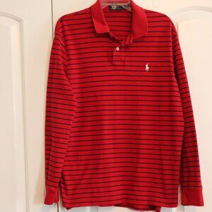 Polo Ralph Lauren Long Sleeve Polo Red/Blue Stripe White Polo Logo Size XL